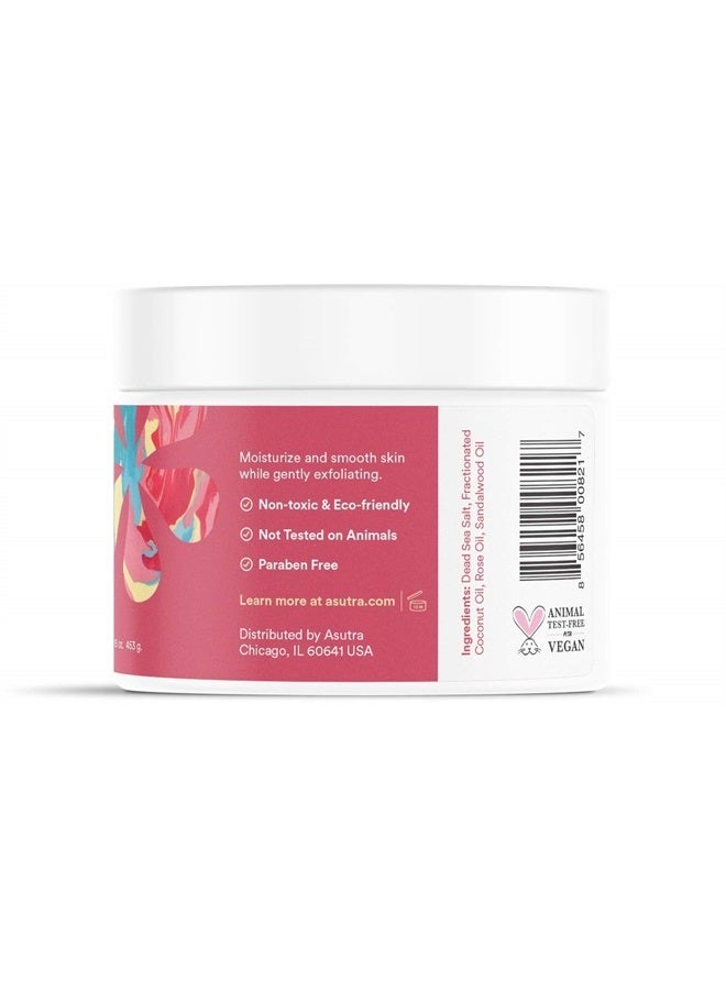 Asutra Dead Sea Salt Body Scrub Exfoliator (Sensual Rose), NEW BIGGER 16 oz Size | Ultra Hydrating, Gentle, & Moisturizing | Coconut, Rose, and Sandalwood Oils | Includes Wooden Spoon - Image 3