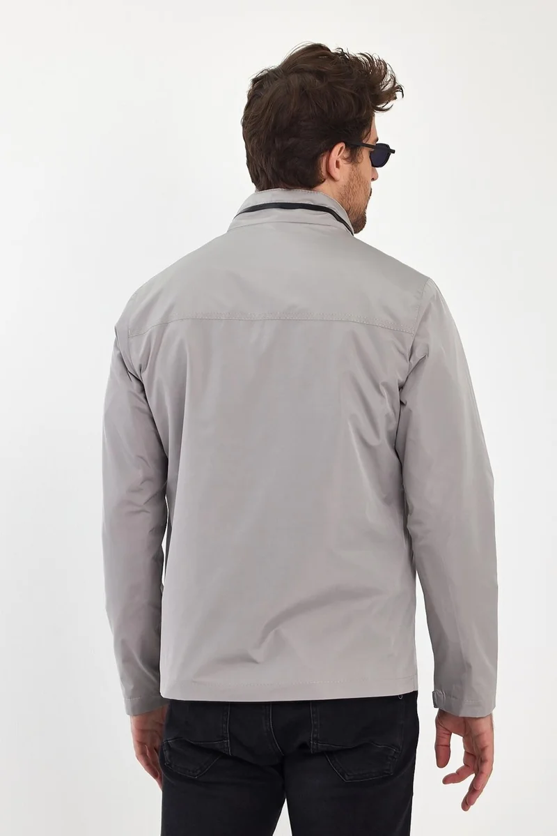 Sivaist Men's Cream Mandarin Collar Multi-Pocket Water and Wind Repellent Seasonal Coat & Jacket