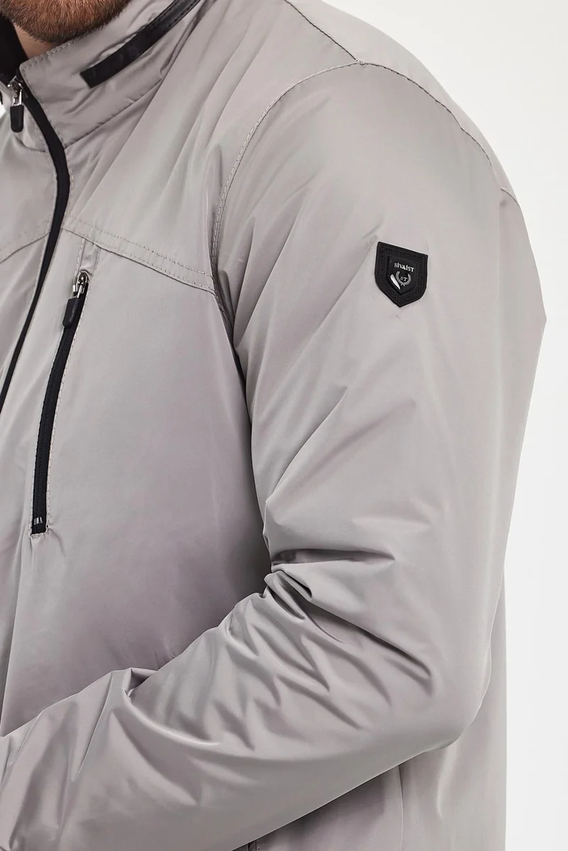 Sivaist Men's Cream Mandarin Collar Multi-Pocket Water and Wind Repellent Seasonal Coat & Jacket