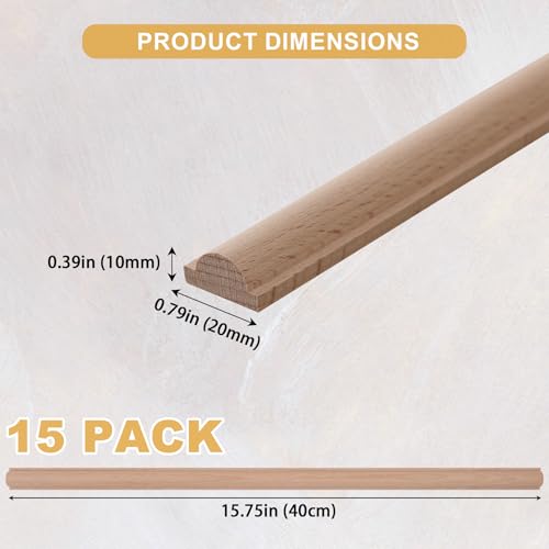 Soengsau 15Pack 1575 Unfinished Wood Ovolo Trim Easy to Paint Cute Decorative Molding DIY Craft for Furniture Frame Mirror Edge Wall Door Closet Dresser Shelf - Image 3