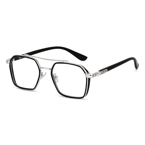IFLASH Zero Power Computer Bluelight Blocking Glasses For Men and Women | Blue Cut Computer Glasses | Anti Glare, Lightweight & Blocks Harmful Rays | Full Rim Square Glasses (Silver - Clear) - Image 1
