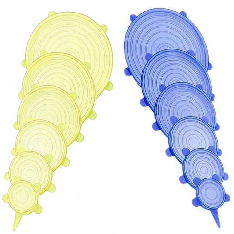JYYHSF 12 pcs Silicone Stretch lids set, 6 Sizes, Reusable Food Storage Covers ，Silicone Bowl Covers，Flexible to Fit All Shape of Containers, Food Cover to Keep Food Fresh (blue,yellow)  - Image 1