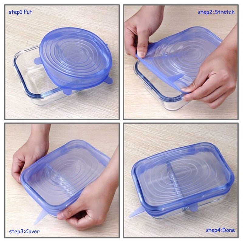 JYYHSF 12 pcs Silicone Stretch lids set, 6 Sizes, Reusable Food Storage Covers ，Silicone Bowl Covers，Flexible to Fit All Shape of Containers, Food Cover to Keep Food Fresh (blue,yellow)  - Image 4