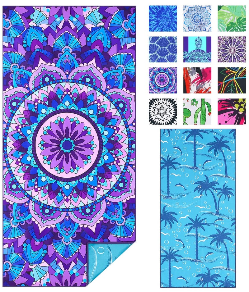 TwoYek Microfiber Sand Free Beach Towel Thin Quick Dry Super Absorbent Oversized Large Lightweight Towels for Travel Sports Pool Swimming Bath Camping Yoga Girls Women Adults - Image 1