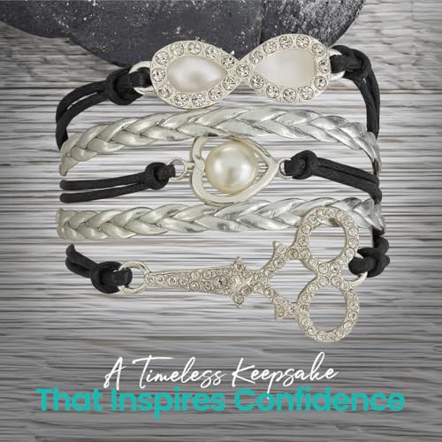 Infinity Collection Hair Stylist Bracelet – Black and Silver Braided Wrap Bracelet with Rhinestone Infinity, Pearl Heart & Scissor Charms – Jewelry Gift for Hairdressers & Cosmetologists - Image 3