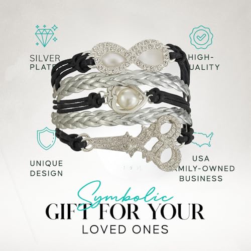 Infinity Collection Hair Stylist Bracelet – Black and Silver Braided Wrap Bracelet with Rhinestone Infinity, Pearl Heart & Scissor Charms – Jewelry Gift for Hairdressers & Cosmetologists - Image 2
