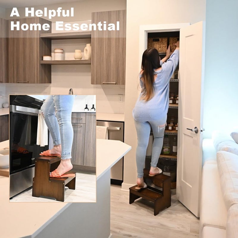 StrongTek Bamboo Two Step Stool for Adults and Kids, Bed Stepstool with Anti-Slip Bottom, Heavy Duty for Kitchen, Bathroom, Bedside Step Stool, Wooden Step Stairs 350 lbs Capacity - Image 3