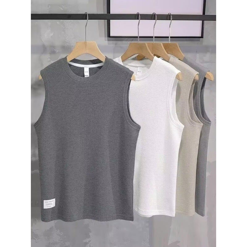 Summer Sleeveless Mens Slim Fit Korean Style Tank Top Dark gray