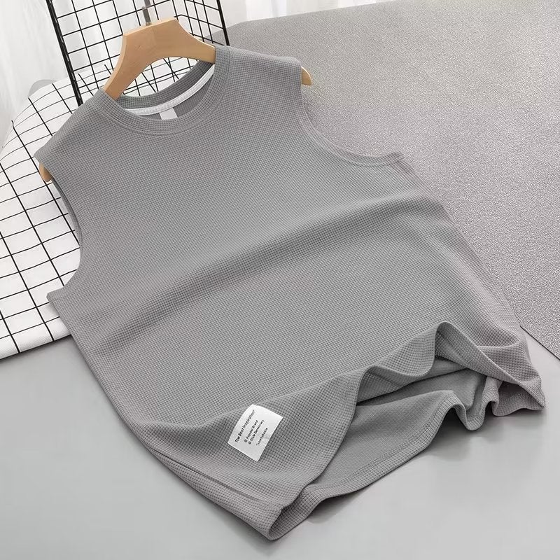 Summer Sleeveless Mens Slim Fit Korean Style Tank Top Dark gray
