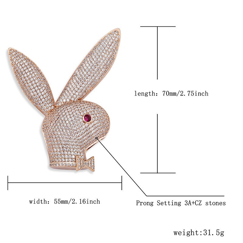 Ins Red-Eyed Rabbit Bowtie Large Animal Pendant Copper Necklace with Full Zirconia - Image 1