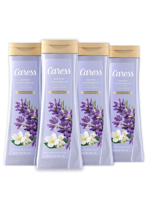 Body Wash Jasmine & Lavender Oil For Soft Fragrant Skin Body Soap To Rest & Unwind 20 Fl Oz Pack Of 4