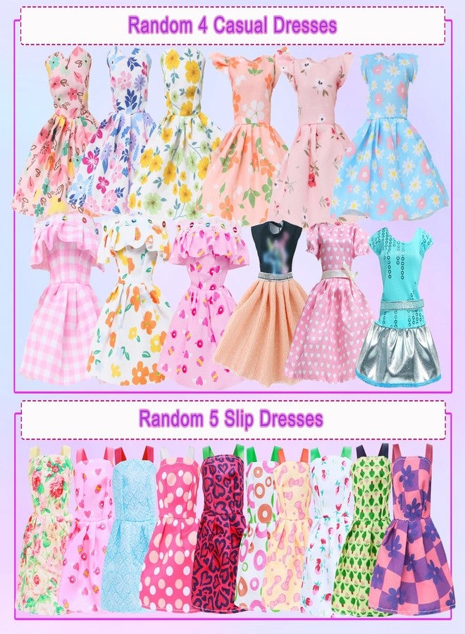 BLIJOLA 34Pcs Fashion Doll Clothes Sets for 11.5 inch Girl Doll Including 4 Casual Dresses 5 Daily Slip Dresses 2 Tops and Pants Outfits 1 Sequins Dress 1 Party Dress 1 Swimsuit with 10 Shoes & 10 Accessories - Image 2
