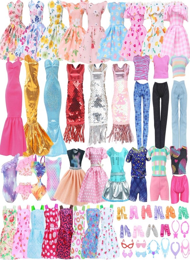 BLIJOLA 34Pcs Fashion Doll Clothes Sets for 11.5 inch Girl Doll Including 4 Casual Dresses 5 Daily Slip Dresses 2 Tops and Pants Outfits 1 Sequins Dress 1 Party Dress 1 Swimsuit with 10 Shoes & 10 Accessories - Image 1