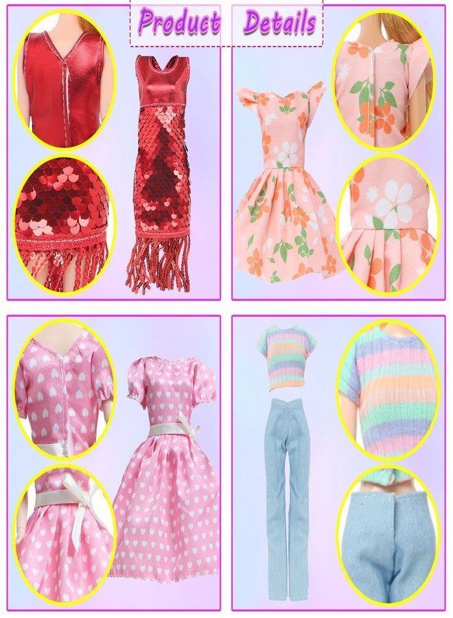 BLIJOLA 34Pcs Fashion Doll Clothes Sets for 11.5 inch Girl Doll Including 4 Casual Dresses 5 Daily Slip Dresses 2 Tops and Pants Outfits 1 Sequins Dress 1 Party Dress 1 Swimsuit with 10 Shoes & 10 Accessories - Image 5