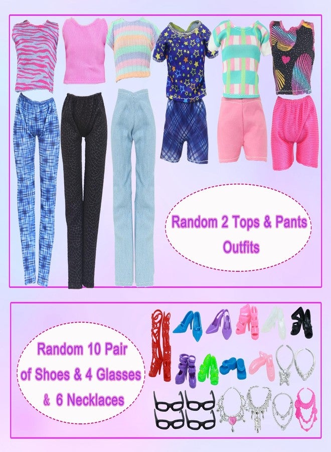 BLIJOLA 34Pcs Fashion Doll Clothes Sets for 11.5 inch Girl Doll Including 4 Casual Dresses 5 Daily Slip Dresses 2 Tops and Pants Outfits 1 Sequins Dress 1 Party Dress 1 Swimsuit with 10 Shoes & 10 Accessories - Image 4