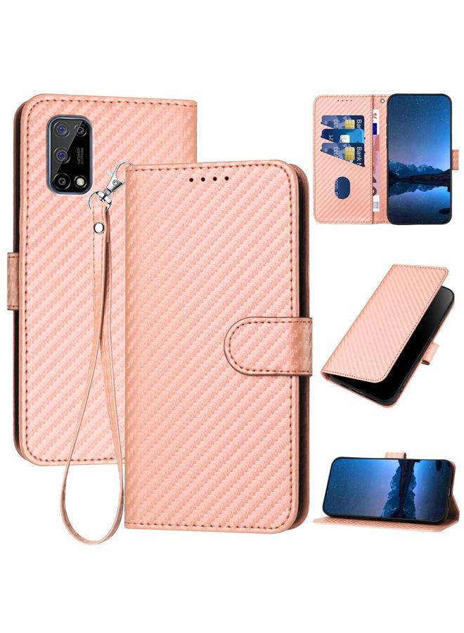 اس-توب جراب هاتف Realme 7 5G / V5 5G / Q2 / Narzo 30 Pro 5G YX0070 جراب هاتف من ألياف الكربون مع مشبك جلدي مع حبل - Image 1