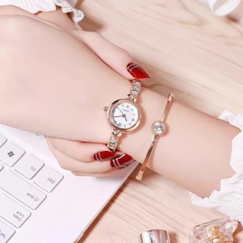 Acnos Stainless Steel Analogue White Dial Rosegold Bengle Black White Diamond Watch Gift For Girls Women Watch For Girl Or Women Combo Of 2, Rose Gold Band - Image 5