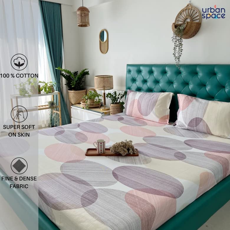 Urban Space 100% Cotton Bedsheet for Double Bed, Serene 200 TC Bedsheet Double Size Bed Cotton with 2 Pillow Cover Floral (88 x 100 inches, Oval Pink) - Image 3
