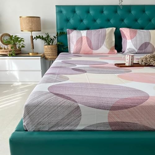 Urban Space 100% Cotton Bedsheet for Double Bed, Serene 200 TC Bedsheet Double Size Bed Cotton with 2 Pillow Cover Floral (88 x 100 inches, Oval Pink) - Image 2