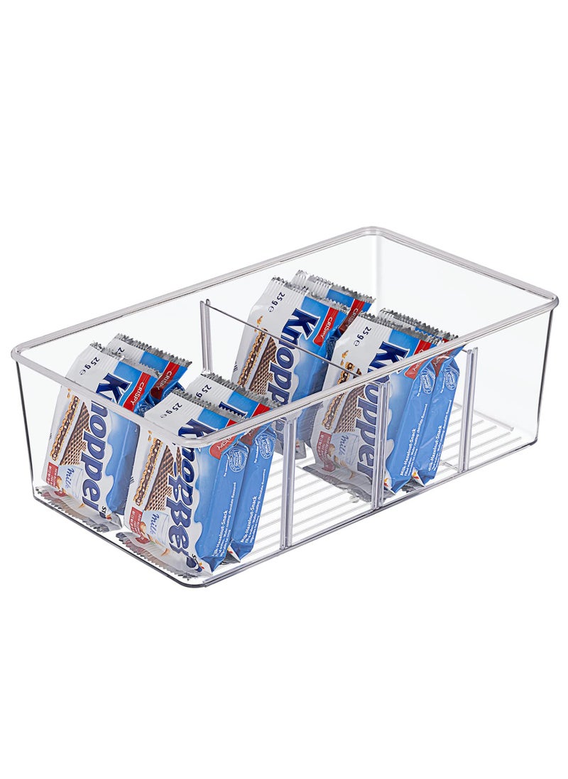 Excefore Food Storage Organizer Bins, Clear Plastic Storage Bins for Pantry, Kitchen, Fridge, and Cabinet Organization, 2 Compartment Holder for Packets, Snacks, Pouches  - Image 1