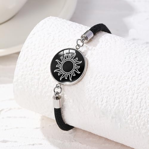 OIDIMS سوار يد مزدوج من الشمس والقمر مضيء في الليل مصنوع يدويًا حبل قابل للتعديل وعد مطابقة هدية زفاف حب صداقة ذكرى عيد الحب للنساء والرجال (أسود) - Image 5