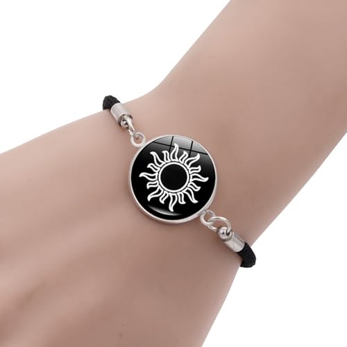 OIDIMS سوار يد مزدوج من الشمس والقمر مضيء في الليل مصنوع يدويًا حبل قابل للتعديل وعد مطابقة هدية زفاف حب صداقة ذكرى عيد الحب للنساء والرجال (أسود) - Image 4