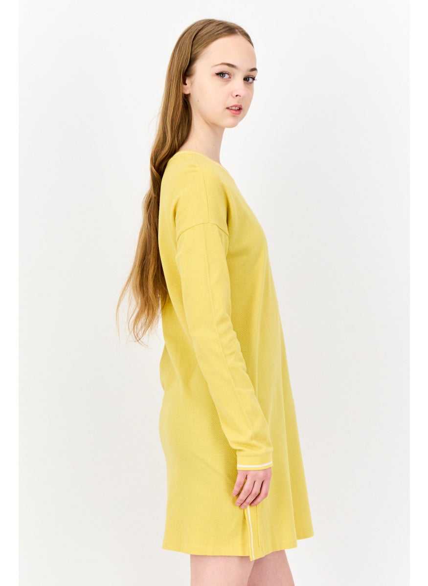 DeFacto Women Textured Casual Mini Dress, Yellow  - Image 3