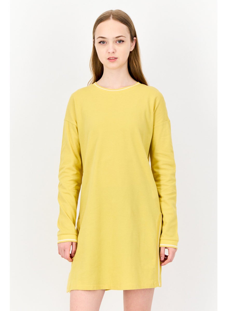 DeFacto Women Textured Casual Mini Dress, Yellow  - Image 1