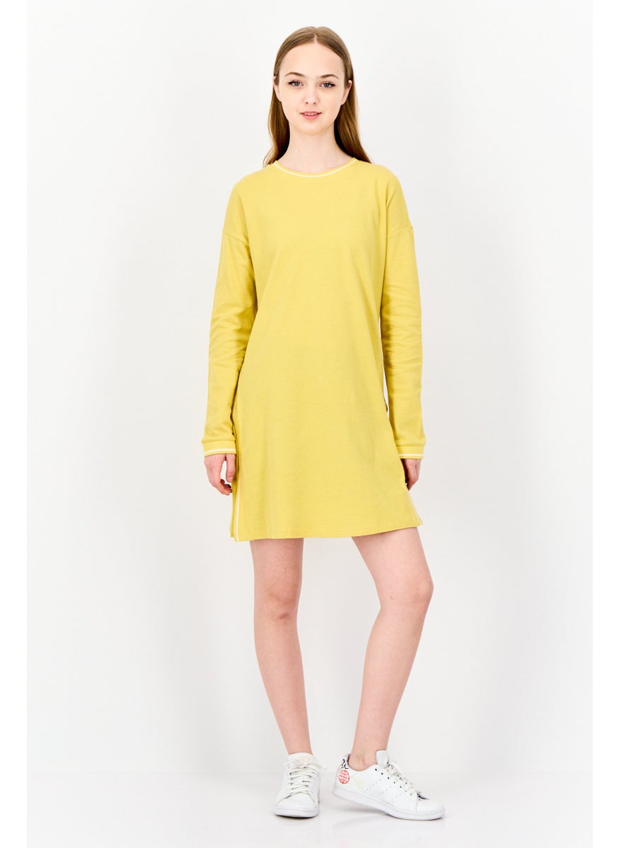 DeFacto Women Textured Casual Mini Dress, Yellow  - Image 4