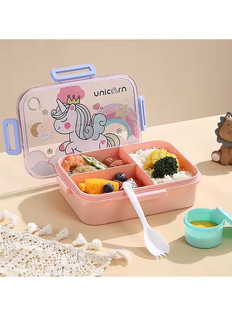 Twisoo Cute Cartoon Pattern Plastic Lunch Box for Kids, BPA-Free Bento Tiffin Box with 2 Compartments, Leakproof Lunch Container with Soup Box & Spoon, Ideal for School & Travel ( Unicorn ) - Image 2