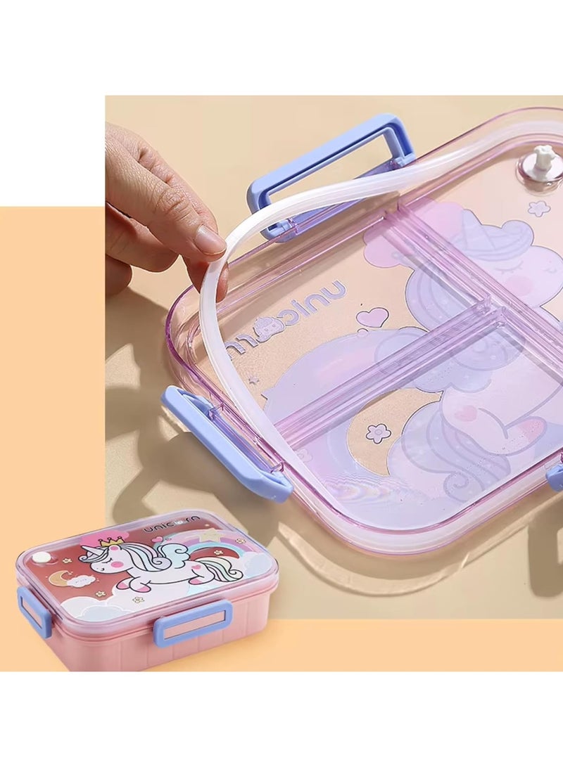 Twisoo Cute Cartoon Pattern Plastic Lunch Box for Kids, BPA-Free Bento Tiffin Box with 2 Compartments, Leakproof Lunch Container with Soup Box & Spoon, Ideal for School & Travel ( Unicorn ) - Image 5