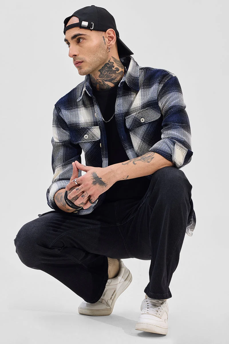 SNITCH قميص كاروهات أزرق بقصة مريحة