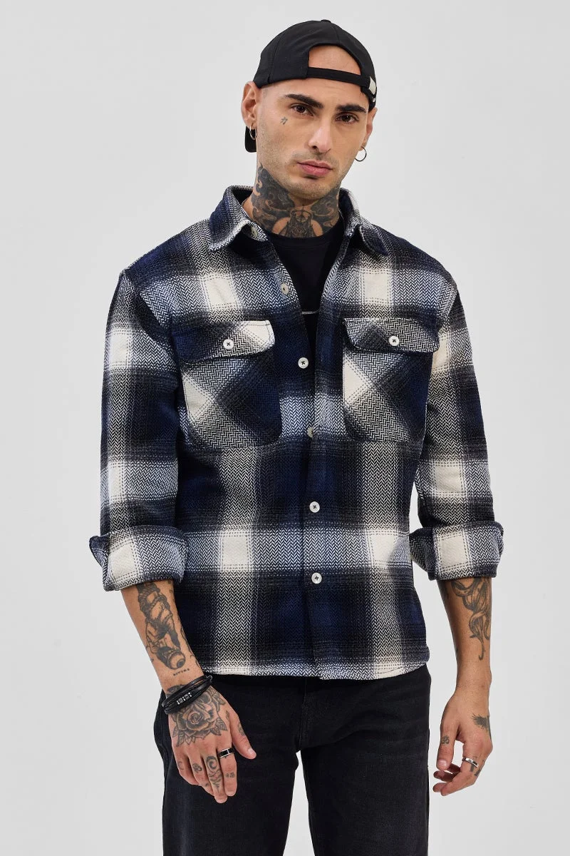 SNITCH Blue Checks Relaxed Fit Overshirt