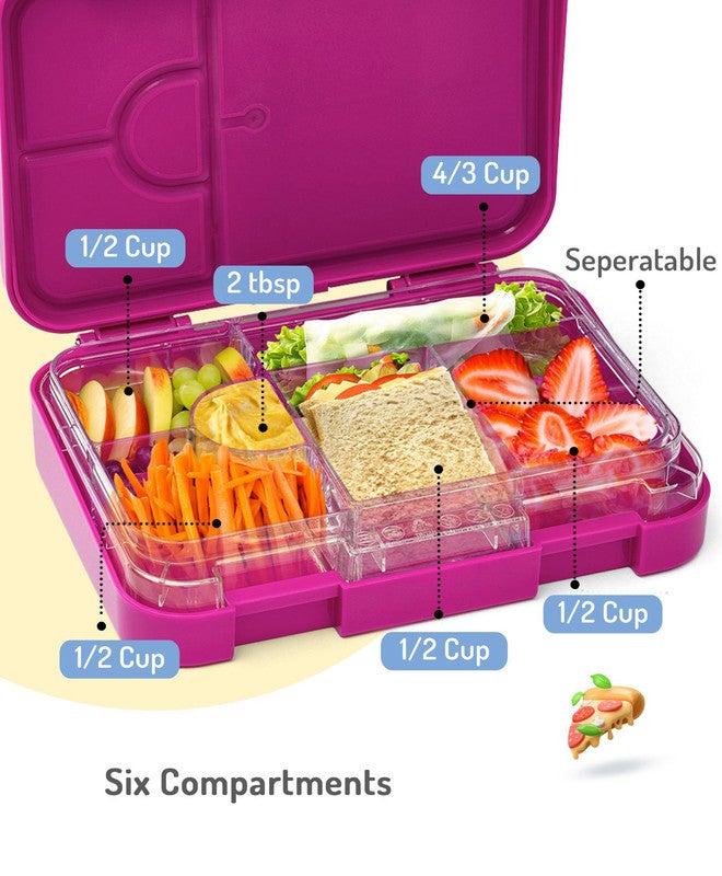 Bonfino صندوق غداء بونفينو يونيكورن ABS، خالي من BPA، آمن للاستخدام في الميكروويف، صينية قابلة للإزالة، 6 أقسام قابلة للتعديل، مقاوم للتسرب، خفيف الوزن، 22x15.5x5 سم، 1.1 لتر، 3 سنوات فما فوق - وردي - Image 5