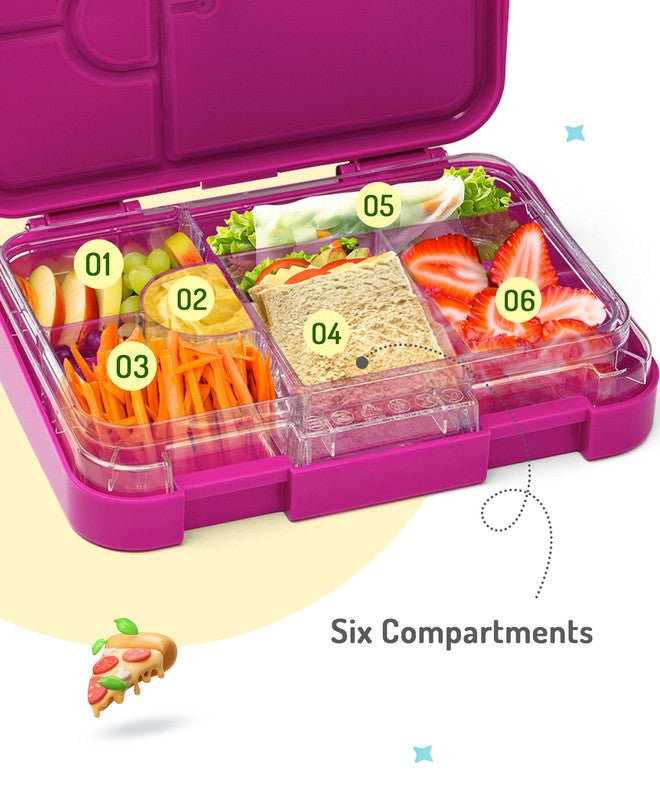 Bonfino صندوق غداء بونفينو يونيكورن ABS، خالي من BPA، آمن للاستخدام في الميكروويف، صينية قابلة للإزالة، 6 أقسام قابلة للتعديل، مقاوم للتسرب، خفيف الوزن، 22x15.5x5 سم، 1.1 لتر، 3 سنوات فما فوق - وردي - Image 4