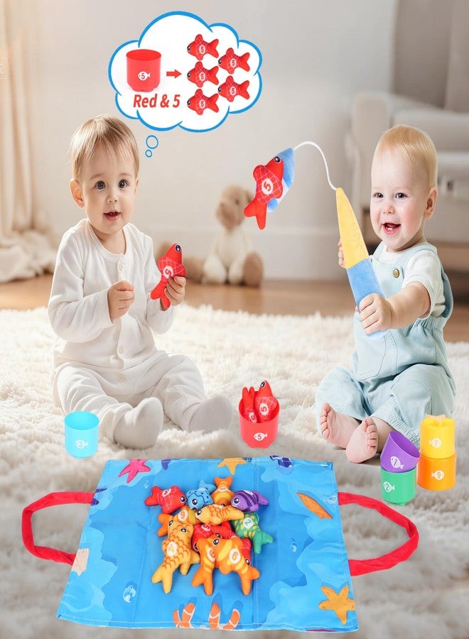 Visivessel Fishing Game for Toddlers 1-3, Montessori Fishing Toy Set with 29PCS Cloth Fish & Stacking Cups, Educational Toys for Number & Color Sorting, Birthday Gifts for 1 2 3 Year Old Boys Girls - Image 2