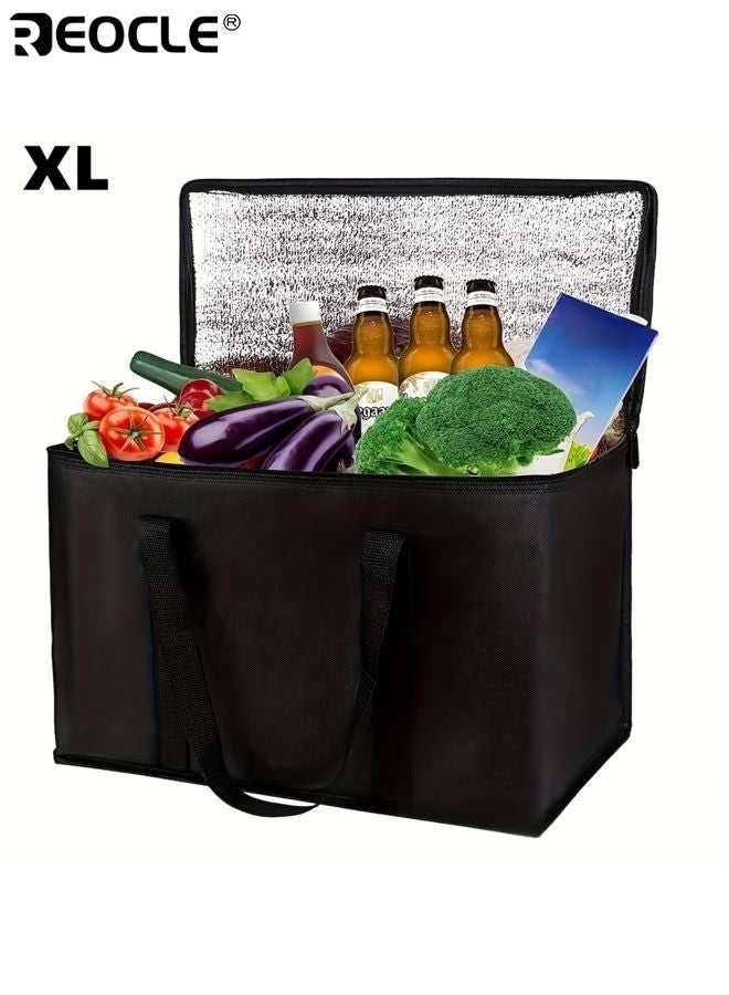 ريوكل حقيبة بقالة معزولة كبيرة حقيبة تبريد محمولة للأطعمة الساخنة والباردة حقائب حفظ الطازج حقيبة تسوق قابلة للطي مثالية للتوصيل السفر التخييم النزهة مقاس ١٦.١٤×٩.٠٦×١٢.٩٩ بوصة - Image 1
