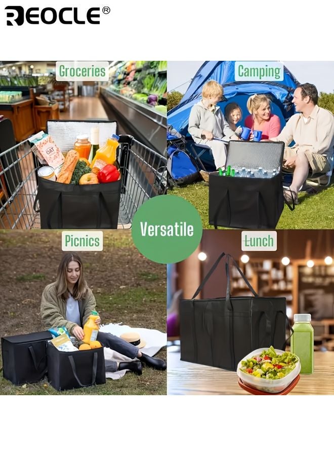 ريوكل حقيبة بقالة معزولة كبيرة حقيبة تبريد محمولة للأطعمة الساخنة والباردة حقائب حفظ الطازج حقيبة تسوق قابلة للطي مثالية للتوصيل السفر التخييم النزهة مقاس ١٦.١٤×٩.٠٦×١٢.٩٩ بوصة - Image 4