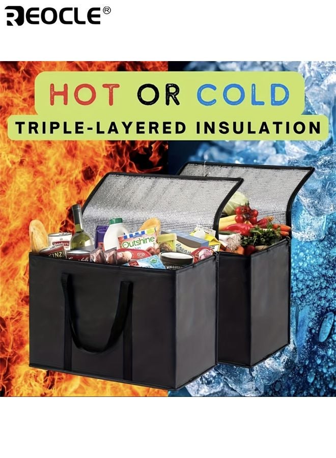 ريوكل حقيبة بقالة معزولة كبيرة حقيبة تبريد محمولة للأطعمة الساخنة والباردة حقائب حفظ الطازج حقيبة تسوق قابلة للطي مثالية للتوصيل السفر التخييم النزهة مقاس ١٦.١٤×٩.٠٦×١٢.٩٩ بوصة - Image 2