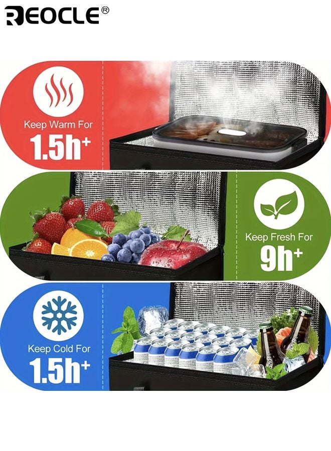 ريوكل حقيبة بقالة معزولة كبيرة حقيبة تبريد محمولة للأطعمة الساخنة والباردة حقائب حفظ الطازج حقيبة تسوق قابلة للطي مثالية للتوصيل السفر التخييم النزهة مقاس ١٦.١٤×٩.٠٦×١٢.٩٩ بوصة - Image 3
