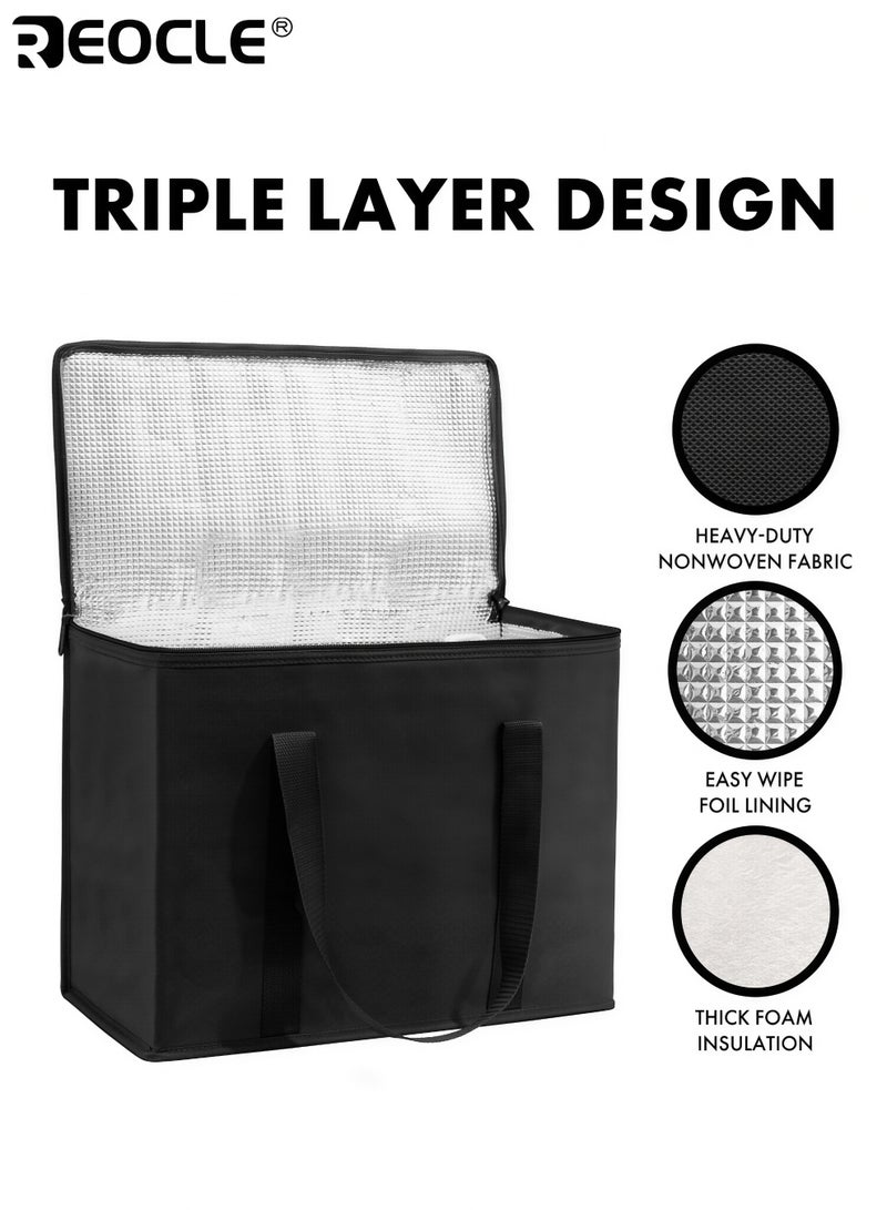 REOCLE Large Insulated Grocery Bag Portable Cooler Bag for Hot and Cold Food Fresh Keeping Bags Foldable Grocery Tote Bag ldeal for Delivery Outdoor Travel Camping Picnic 16.14''L×9.06''W×12.99''H - Image 4