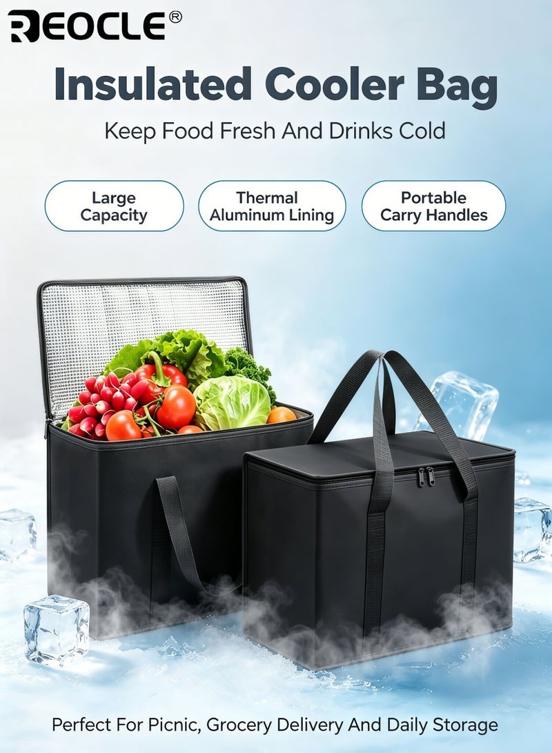 REOCLE Large Insulated Grocery Bag Portable Cooler Bag for Hot and Cold Food Fresh Keeping Bags Foldable Grocery Tote Bag ldeal for Delivery Outdoor Travel Camping Picnic 16.14''L×9.06''W×12.99''H - Image 1
