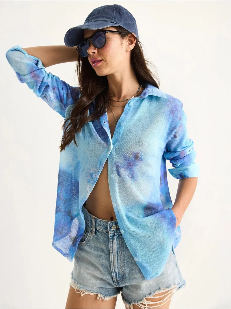 LUCCI Textured Flower Print Button-Up Shirt