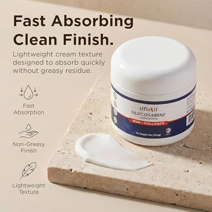 ALFLEXIL Glucosamine Plus Chondroitin Cream with MSM & Collagen, Supports Healthy Joints, Joint & Muscle Pain Relief, Improves Mobility, Fast Absorption, and Moisturizes Skin, 4 Oz. - Image 5