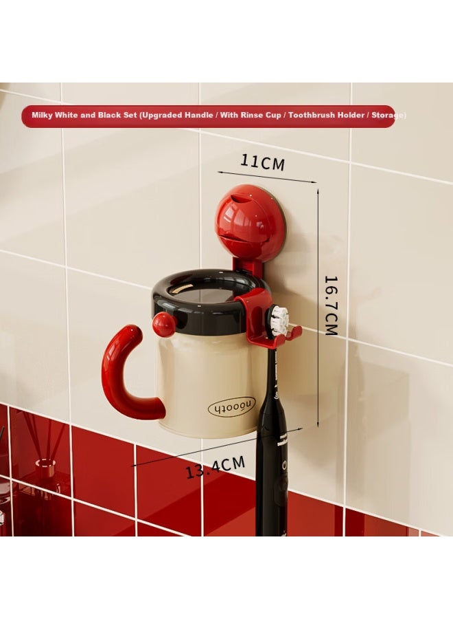 Noshi Suction Cup Toothbrush And Mouthwash Cup Storage Rack Wall-mounted No-drill Toothpaste Holder Magnetic Toothbrush Cup Rack 1 Cup - Image 1