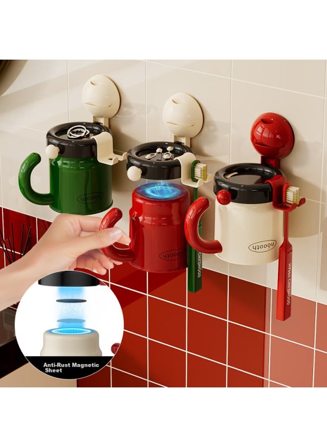 Noshi Suction Cup Toothbrush And Mouthwash Cup Storage Rack Wall-mounted No-drill Toothpaste Holder Magnetic Toothbrush Cup Rack 1 Cup - Image 3
