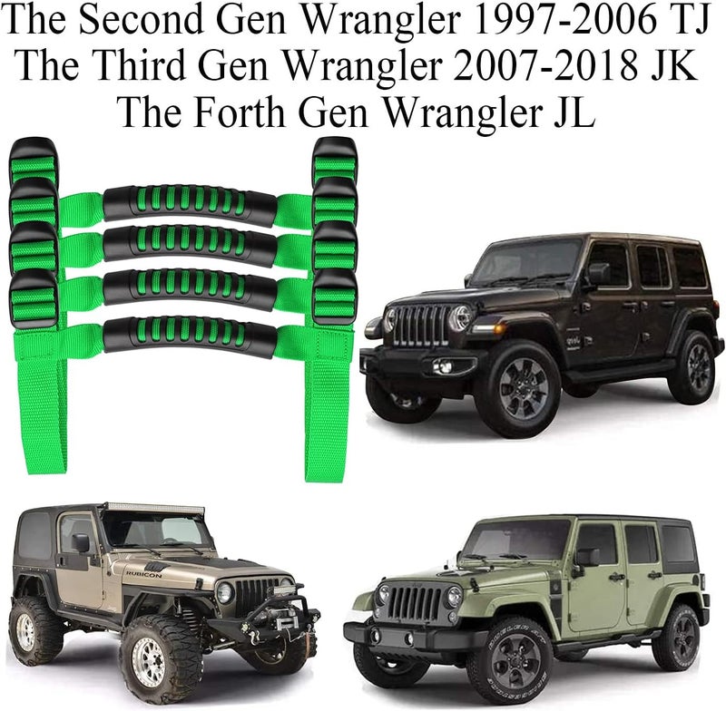 Bentolin 4 x Grip Handle Holder Roll Bar Grab Handles Compatible with Jeep Wrangler Accessories 1987-2021 YJ TJ LJ JK JL Sports Sahara Freedom Rubicon X & Unlimited (Green) - Image 2
