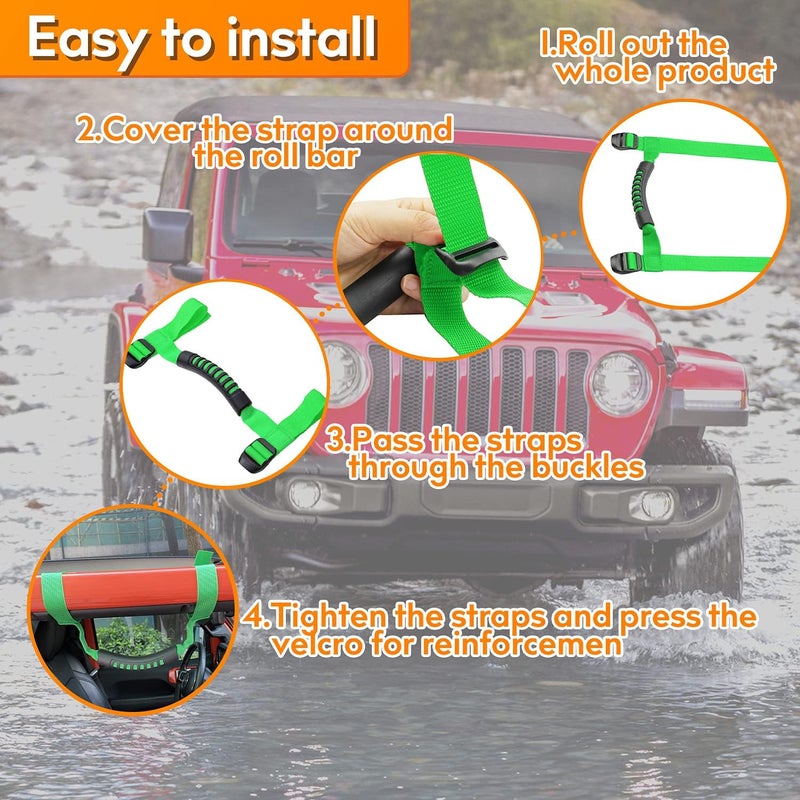 Bentolin 4 x Grip Handle Holder Roll Bar Grab Handles Compatible with Jeep Wrangler Accessories 1987-2021 YJ TJ LJ JK JL Sports Sahara Freedom Rubicon X & Unlimited (Green) - Image 5