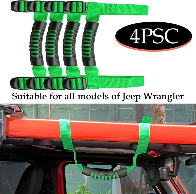 Bentolin 4 x Grip Handle Holder Roll Bar Grab Handles Compatible with Jeep Wrangler Accessories 1987-2021 YJ TJ LJ JK JL Sports Sahara Freedom Rubicon X & Unlimited (Green) - Image 4