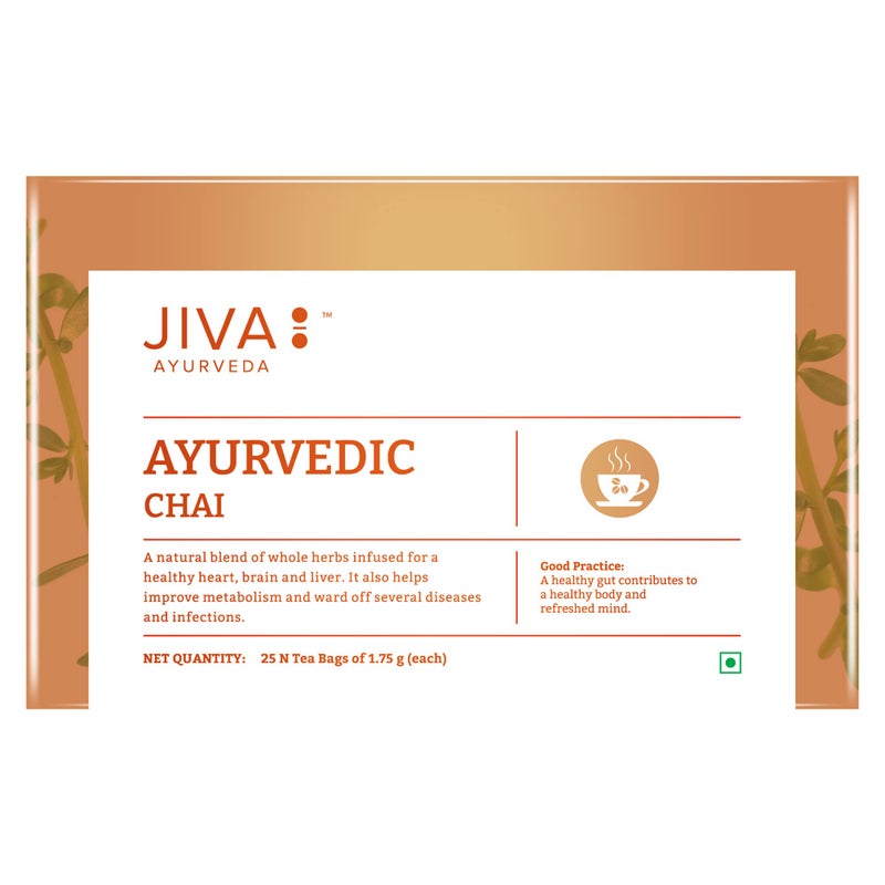 Jiva Ayurvedic Chai- 25 Tea Bags | Caffeine-Free Tea For Healthy Heart, Brain, and Liver | Boosts Immunity, Lowers Cholesterol & Improves Digestion | No Artificial Flavour (Pack Of 3) - Image 2